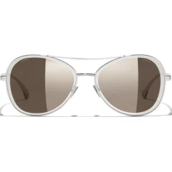 Chanel - Pilot Sunglasses - Silver White Gold - Chanel Eyewear - Avvenice