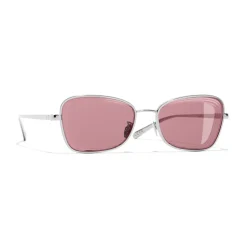 Chanel - Rectangle Sunglasses - Silver Burgundy - Chanel Eyewear - Avvenice