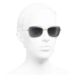 Chanel - Rectangle Sunglasses - Gold Gray - Chanel Eyewear - Avvenice