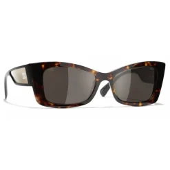 Chanel - Rectangle Sunglasses - Dark Tortoise White Gold - Chanel Eyewear - Avvenice