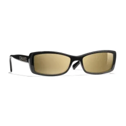 Chanel - Rectangle Sunglasses - Black Gold Glitter - Chanel Eyewear - Avvenice