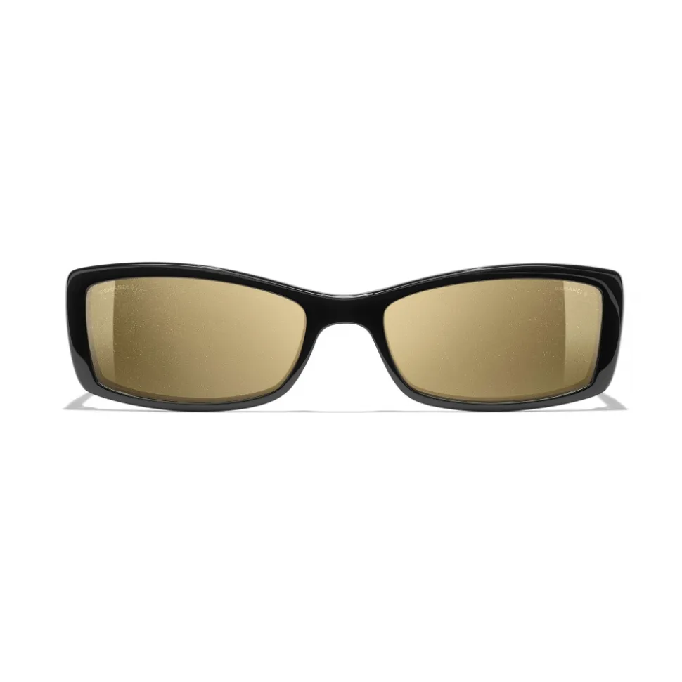 Chanel - Rectangle Sunglasses - Black Gold Glitter - Chanel Eyewear - Avvenice