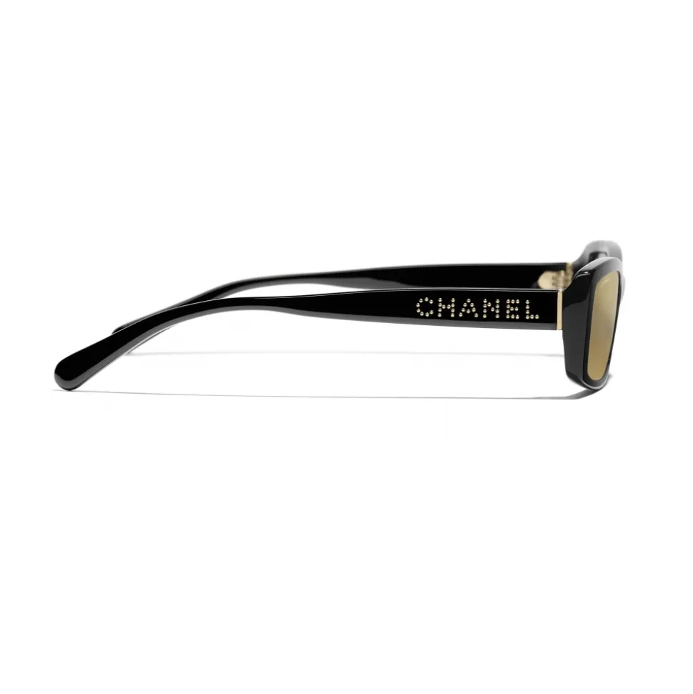 Chanel - Rectangle Sunglasses - Black Gold Glitter - Chanel Eyewear - Avvenice