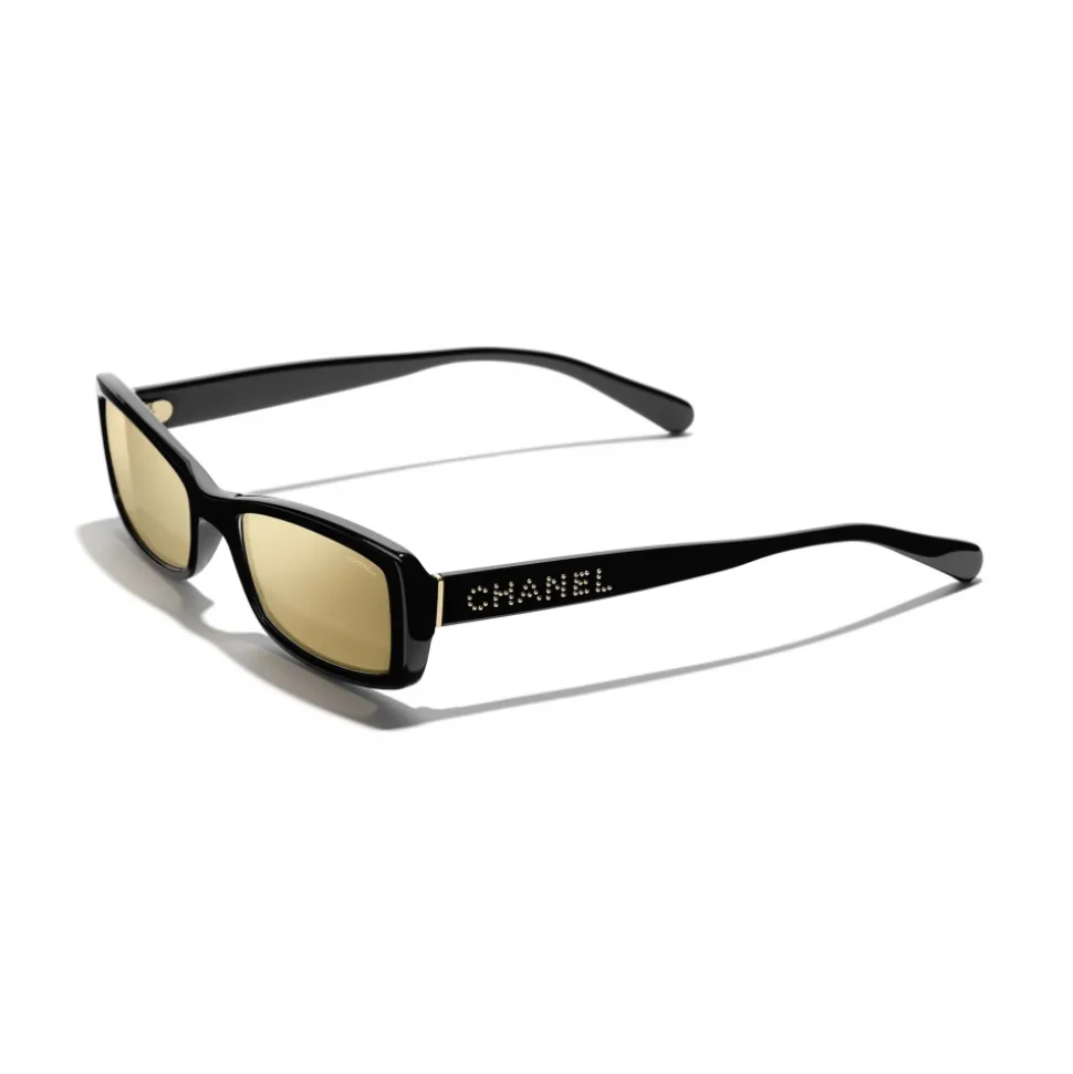 Chanel - Rectangle Sunglasses - Black Gold Glitter - Chanel Eyewear - Avvenice