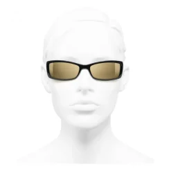 Chanel - Rectangle Sunglasses - Black Gold Glitter - Chanel Eyewear - Avvenice