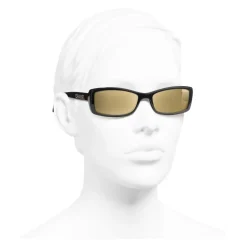 Chanel - Rectangle Sunglasses - Black Gold Glitter - Chanel Eyewear - Avvenice