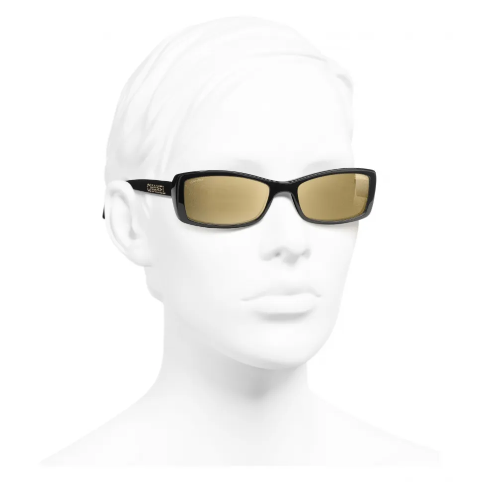 Chanel - Rectangle Sunglasses - Black Gold Glitter - Chanel Eyewear - Avvenice
