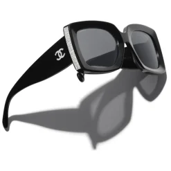 Chanel - Rectangle Sunglasses - Black Silver Gray - Chanel Eyewear - Avvenice