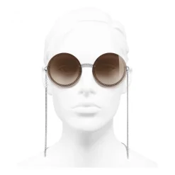 Chanel - Round Sunglasses - Silver Light Brown - Chanel Eyewear - Avvenice