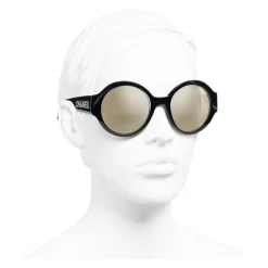 Chanel - Round Sunglasses - Black White Gold - Chanel Eyewear - Avvenice
