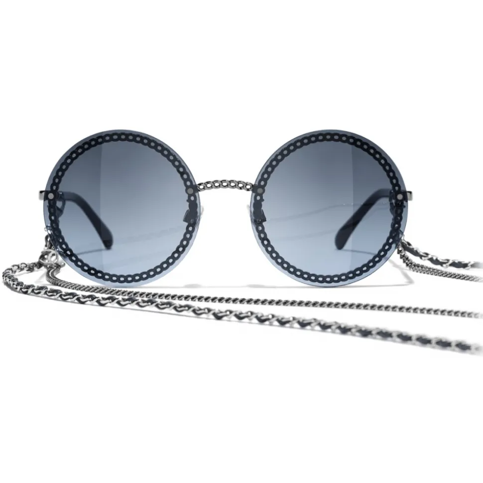 Chanel - Round Sunglasses - Dark Silver Blue - Chanel Eyewear - Avvenice