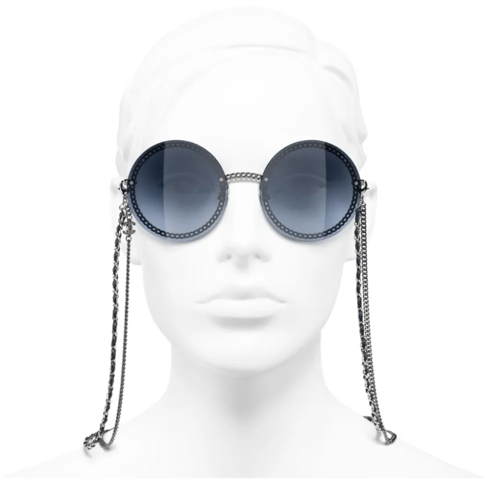Chanel - Round Sunglasses - Dark Silver Blue - Chanel Eyewear - Avvenice