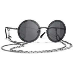 Chanel - Round Sunglasses - Silver Dark Gray - Chanel Eyewear - Avvenice