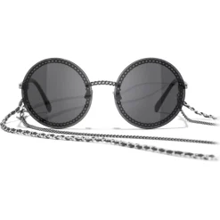 Chanel - Round Sunglasses - Silver Dark Gray - Chanel Eyewear - Avvenice
