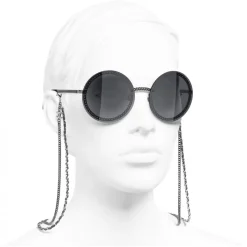 Chanel - Round Sunglasses - Silver Dark Gray - Chanel Eyewear - Avvenice
