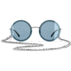 Chanel - Round Sunglasses - Silver Light Blue - Chanel Eyewear - Avvenice