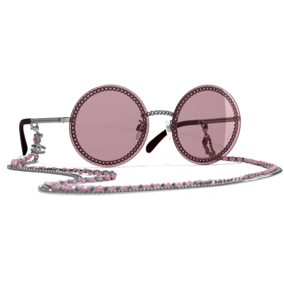 Chanel - Round Sunglasses - Dark Silver Pink - Chanel Eyewear - Avvenice