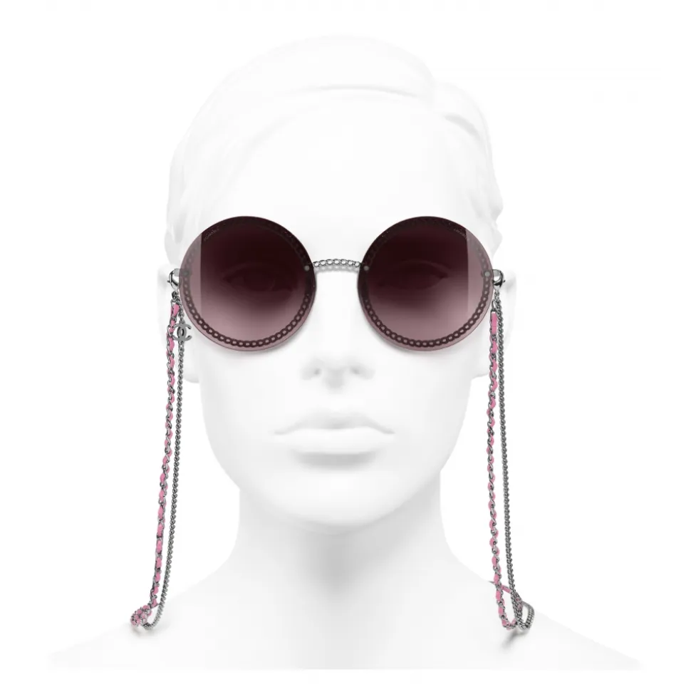Chanel - Round Sunglasses - Dark Silver Pink - Chanel Eyewear - Avvenice