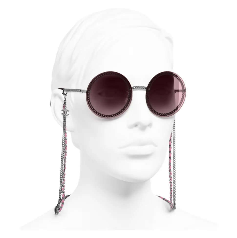 Chanel - Round Sunglasses - Dark Silver Pink - Chanel Eyewear - Avvenice