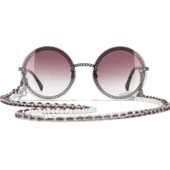 Chanel - Round Sunglasses - Dark Silver Pink Gradient- Chanel Eyewear - Avvenice