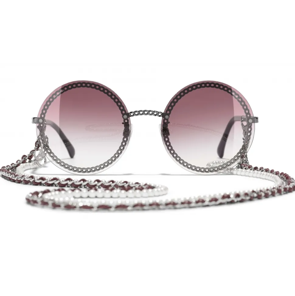 Chanel - Round Sunglasses - Dark Silver Pink Gradient- Chanel Eyewear - Avvenice