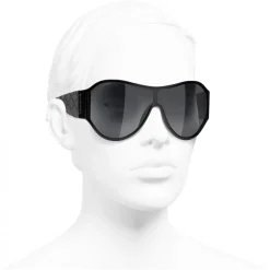 Chanel - Shield Sunglasses - Black Gray - Chanel Eyewear - Avvenice