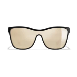 Chanel - Shield Sunglasses - Black Gold Mirror - Chanel Eyewear - Avvenice