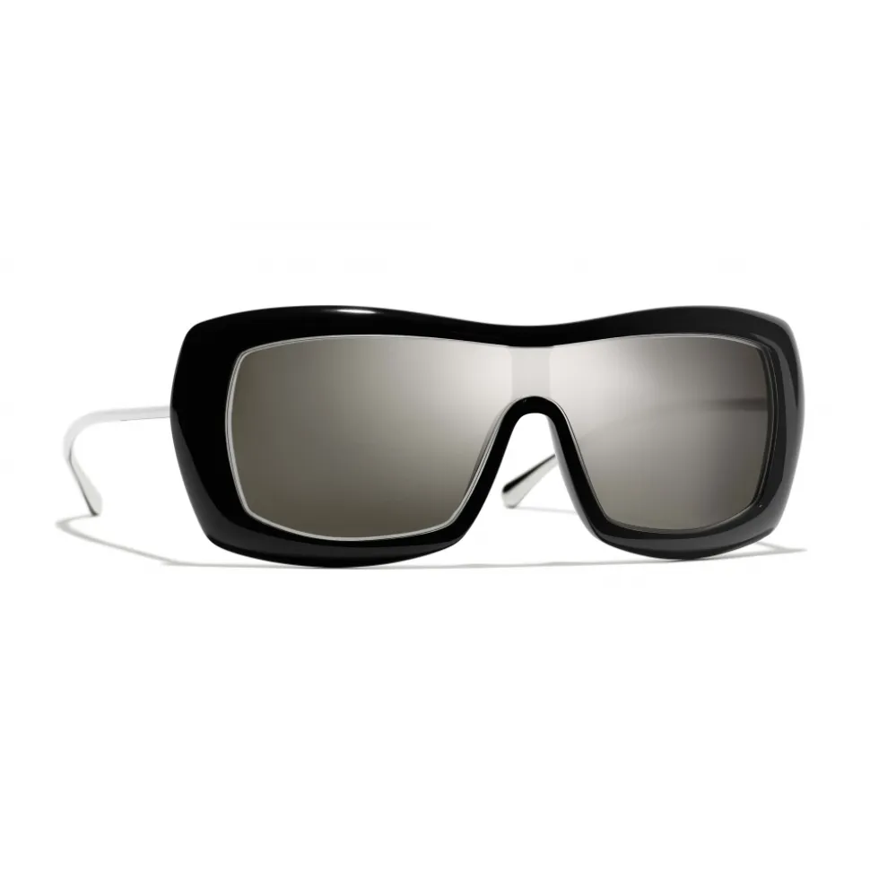 Chanel - Shield Sunglasses - Black White Gold - Chanel Eyewear - Avvenice