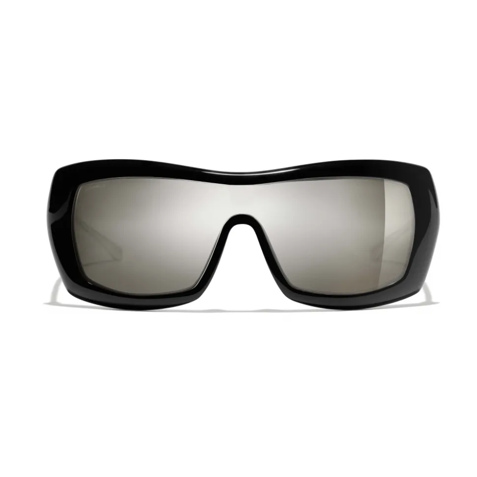Chanel - Shield Sunglasses - Black White Gold - Chanel Eyewear - Avvenice