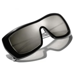 Chanel - Shield Sunglasses - Black White Gold - Chanel Eyewear - Avvenice