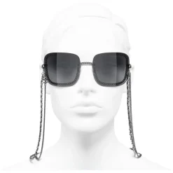 Chanel - Square Sunglasses - Silver Dark Gray - Chanel Eyewear - Avvenice