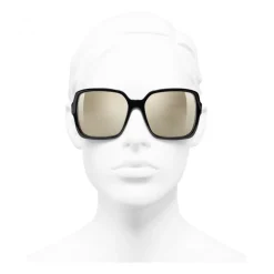 Chanel - Square Sunglasses - Black White Gold - Chanel Eyewear - Avvenice