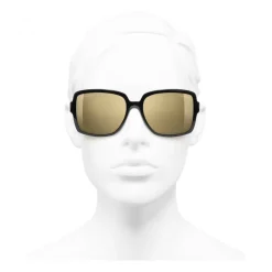 Chanel - Square Sunglasses - Black Gold Glitter - Chanel Eyewear - Avvenice