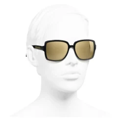 Chanel - Square Sunglasses - Black Gold Glitter - Chanel Eyewear - Avvenice