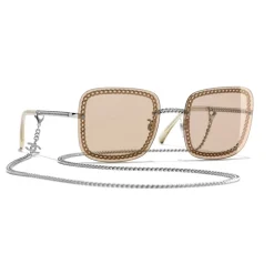 Chanel - Square Sunglasses - Silver Light Brown - Chanel Eyewear - Avvenice