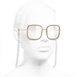 Chanel - Square Sunglasses - Gold Beige Transparent - Chanel Eyewear - Avvenice