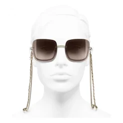 Chanel - Square Sunglasses - Gold Light Brown - Chanel Eyewear - Avvenice