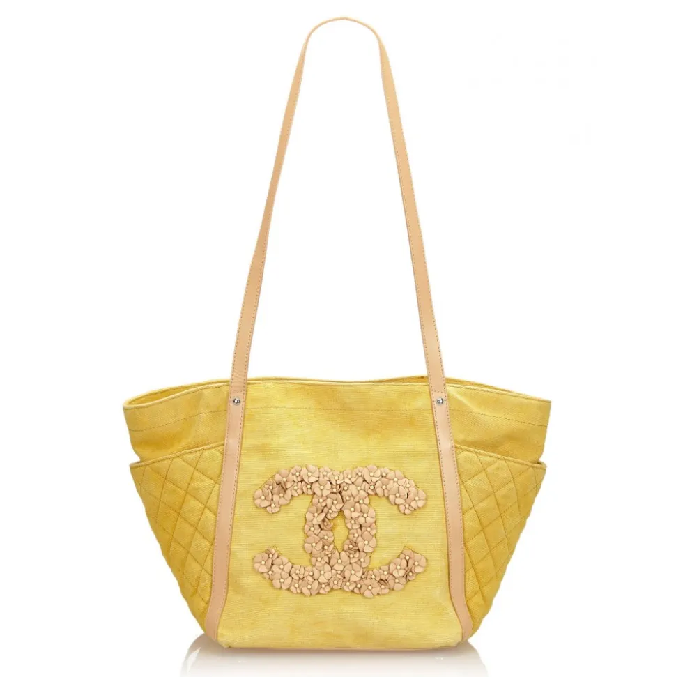 Chanel Vintage - Camellia CC Tote Bag - Yellow - Leather and Canvas Handbag - Luxury High Quality - Avvenice