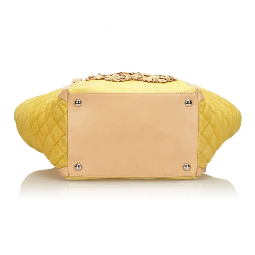 Chanel Vintage - Camellia CC Tote Bag - Yellow - Leather and Canvas Handbag - Luxury High Quality - Avvenice