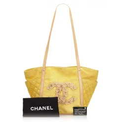 Chanel Vintage - Camellia CC Tote Bag - Yellow - Leather and Canvas Handbag - Luxury High Quality - Avvenice