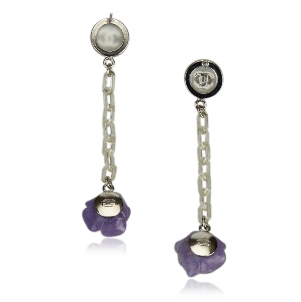 Chanel Vintage - Camellia Drop Earrings - Silver - Earrings Chanel - Luxury High Quality - Avvenice