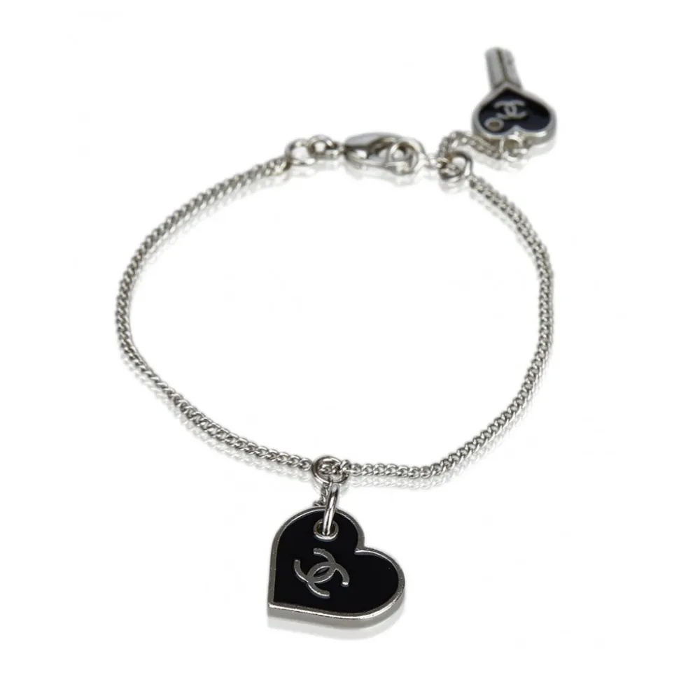 Chanel Vintage - CC Heart Charm Bracelet - Black - Chanel Bracelet - Luxury High Quality - Avvenice