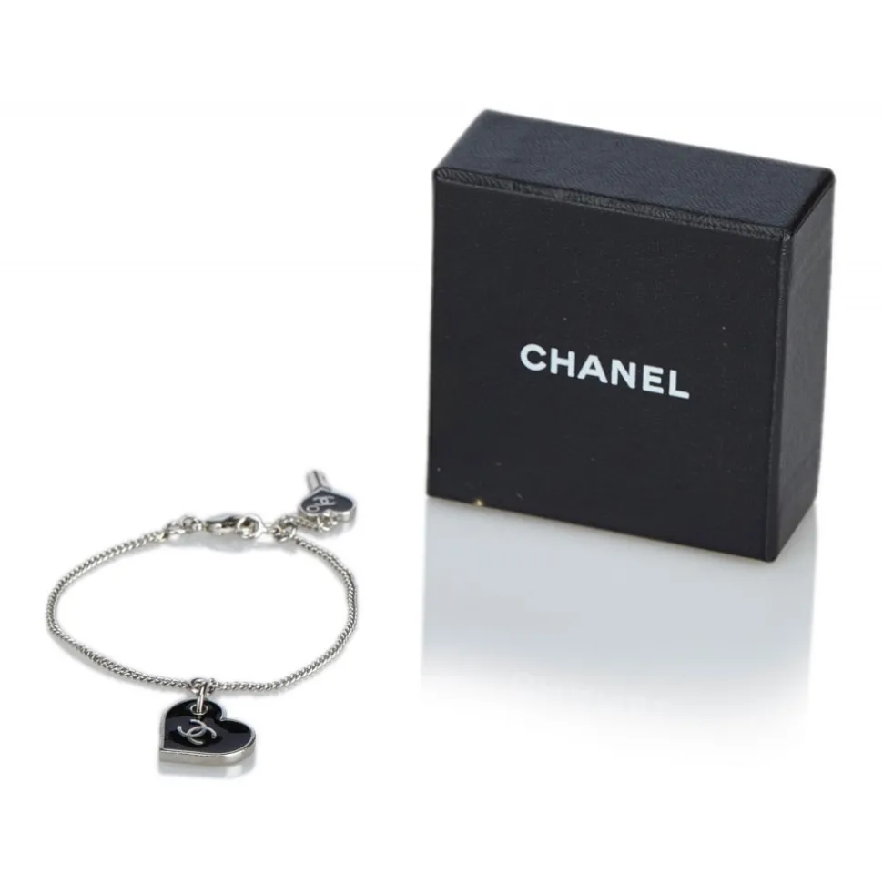 Chanel Vintage - CC Heart Charm Bracelet - Black - Chanel Bracelet - Luxury High Quality - Avvenice