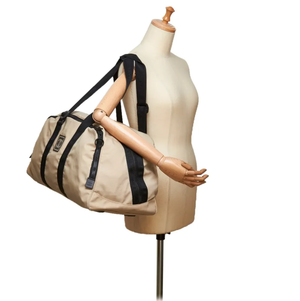 Chanel Vintage - CC Nylon Sport Line Duffle Bag - Brown Beige - Leather and Canvas Handbag - Luxury High Quality - Avvenice