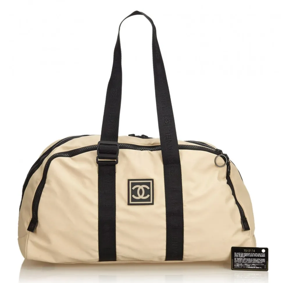 Chanel Vintage - CC Nylon Sport Line Duffle Bag - Brown Beige - Leather and Canvas Handbag - Luxury High Quality - Avvenice