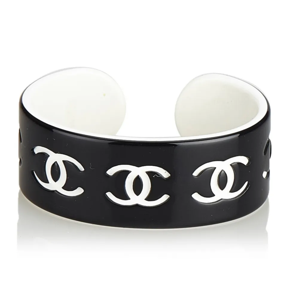 Chanel Vintage - CC Resin Bangle - Black White - Chanel Bracelet - Luxury High Quality - Avvenice