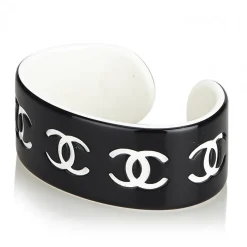 Chanel Vintage - CC Resin Bangle - Black White - Chanel Bracelet - Luxury High Quality - Avvenice