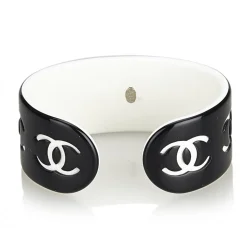 Chanel Vintage - CC Resin Bangle - Black White - Chanel Bracelet - Luxury High Quality - Avvenice