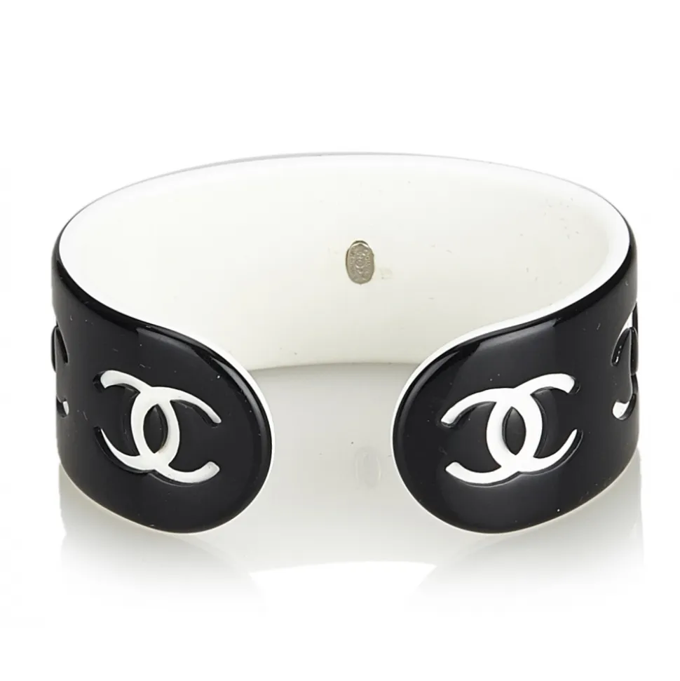 Chanel Vintage - CC Resin Bangle - Black White - Chanel Bracelet - Luxury High Quality - Avvenice