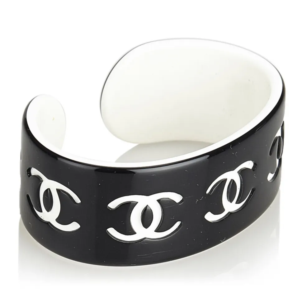 Chanel Vintage - CC Resin Bangle - Black White - Chanel Bracelet - Luxury High Quality - Avvenice